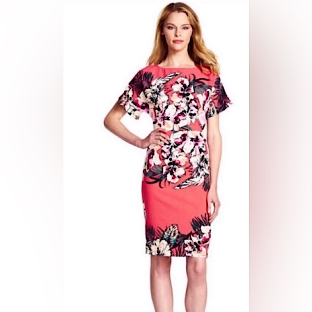 Adrianna Papell Coral Floral Sheath Dress - Picture 1 of 13